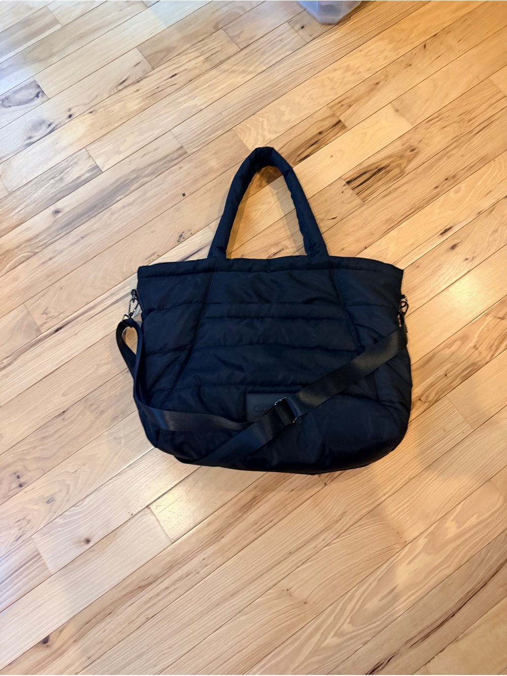 Black Quilted Tote Bag with Adjustable Strap